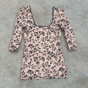 lace free people rose square scoop neck full length ruffle sheer top blouse